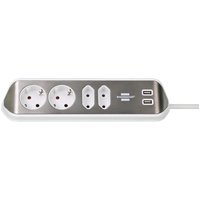 Stekkerdoos Brennenstuhl bureau Estilo 4 voudig inclusief 2 USB 2 meter wit/zilver