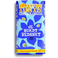 Chocolade Tony's Chocolonely je wordt bedankt reep melk karamel biscuit 180gr