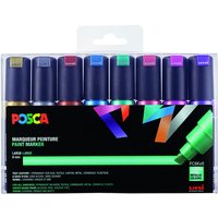 Paintmarker Uni POSCA PC8K breed schuin metallic assorti set à 8 stuks
