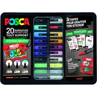 Paintmarker Uni POSCA Sticker Graffiti assorti metalen koffer à 20st