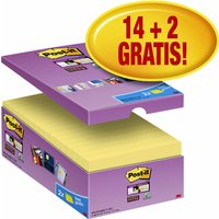 Memoblok Post-it 655 Super Sticky 76x127mm geel 14+2 gratis