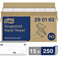 Handdoek Tork H3 Advanced singlefold 2-laags 248x230mm 15x250 vel wit 290163