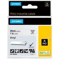 Labeltape Dymo Rhino industrieel vinyl 24mm zwart op wit