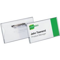 Badge Durable 8001 met speld en klemrand 40x75mm