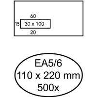 Envelop Hermes EA5/6 110x220mm venster 3x10links zelfklevend 500 stuks