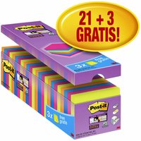 Memoblok Post-it 654 Super Sticky 76x76mm 21+3 gratis assorti