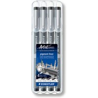 Fineliner Staedtler Pigment 308 zwart set 4 stuks