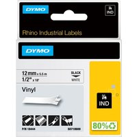 Labeltape Dymo Rhino industrieel vinyl 12mm zwart op wit