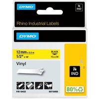 Labeltape Dymo Rhino industrieel vinyl 12mm zwart op geel