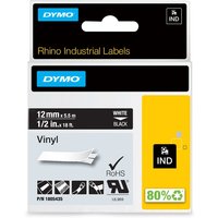 Labeltape Dymo Rhino industrieel vinyl 12mm wit op zwart