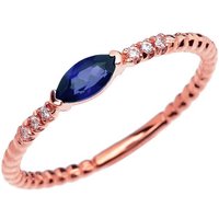 Sapphire & Diamond Stackable Beaded Twisted Rope Ring in 9ct Rose Gold