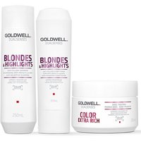Goldwell Dual Senses Blonde & Highlights Anti-Yellow Shampoo 250ml, Conditioner 200ml and 60 Second Treatment 200ml Pack