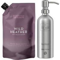 Scottish Fine Soaps Wild Heather Hand Wash Refill 1.2ltr Pouch & Refillable Aluminium Bottle 500ml with Pump Duo