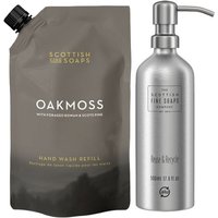 Scottish Fine Soaps Oakmoss Hand Wash Refill 1.2ltr Pouch & Refillable Aluminium Bottle 500ml with Pump Duo