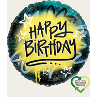 Ballon Happy Birthday Graffiti Zwart Geel Eco | Hallmark Cadeau Ballonnen |