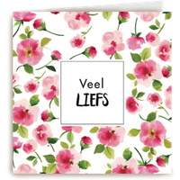 Kaart met mooie roze bloemen een veel liefs