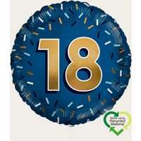 Ballon 18e Verjaardag Blauw Goud Eco | Hallmark Cadeau Ballonnen |