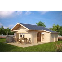 Blockhaus mit Schlafboden “Dakota” 7x7m | Großes Gartenhaus mit Schlafboden | Blockbohlenhaus mit Satteldach | Blockhaus kaufen mit Schlafboden, mit Schuppen, mit Terrasse Blockhaus mit Schlafboden “Dakota” 7x7m | Großes Gartenhaus mit Schlafboden | Blockbohlenhaus mit Satteldach | Blockhaus kaufen mit Schlafboden, mit Schuppen, mit Terrasse