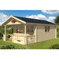 Gartenhaus mit Veranda “Sommerland B” 4x5m | Gartenhaus mit Veranda 4x5m und extra-dicken 70mm Wänden | Überdachung mit Sonnendach, mit Terrasse Gartenhaus mit Veranda “Sommerland B” 4x5m | Gartenhaus mit Veranda 4x5m und extra-dicken 70mm Wänden | Überdachung mit Sonnendach, mit Terrasse