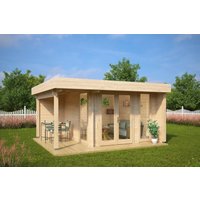 Gartenhaus “Mini Hansa Lounge” 4x4m | Kleines zeitgenössisches Gartenbüro Mini Hansa Lounge | Fertiges Blockhaus-Gartenbüro mit Sonnendach, mit Terrasse Gartenhaus “Mini Hansa Lounge” 4x4m | Kleines zeitgenössisches Gartenbüro Mini Hansa Lounge | Fertiges Blockhaus-Gartenbüro mit Sonnendach, mit Terrasse