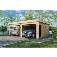 Holzgarage mit Carport “Deluxe H” 7x6m | Holzgarage mit Carport 21m² | Doppel-Carport mit Abstellraum | 5 Jahre Werksgarantie mit Sonnendach Holzgarage mit Carport “Deluxe H” 7x6m | Holzgarage mit Carport 21m² | Doppel-Carport mit Abstellraum | 5 Jahre Werksgarantie mit Sonnendach