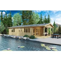 Blockhaus mit Terrasse “Holiday A” 13×6 m | 58 m² Blockhaus mit zwei Schlafzimmern und Veranda | Holzhaus Kaufen mit Schlafboden, mit Sonnendach, mit Terrasse Blockhaus mit Terrasse “Holiday A” 13×6 m | 58 m² Blockhaus mit zwei Schlafzimmern und Veranda | Holzhaus Kaufen mit Schlafboden, mit Sonnendach, mit Terrasse