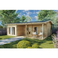 Blockhaus mit drei Schlafzimmern “Hansa Holiday D” 9x8m | Blockhaus als Ferienhaus kaufen | Großes Gartenhaus aus Holz mit Schlafboden Blockhaus mit drei Schlafzimmern “Hansa Holiday D” 9x8m | Blockhaus als Ferienhaus kaufen | Großes Gartenhaus aus Holz mit Schlafboden