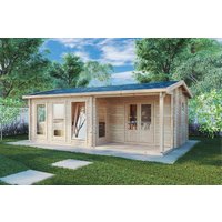 Gartenhaus „Malaga 1” 7x4m | Einzimmer-Gartenblockhaus mit Dusche und Toilette | Holzgartenhaus | Kleines Gartenblockhaus mit Terrasse mit Sonnendach, mit Terrasse Gartenhaus „Malaga 1” 7x4m | Einzimmer-Gartenblockhaus mit Dusche und Toilette | Holzgartenhaus | Kleines Gartenblockhaus mit Terrasse mit Sonnendach, mit Terrasse