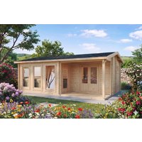 Gartenhaus „Malaga 1” 7x4m | Einzimmer-Gartenblockhaus mit Dusche und Toilette | Holzgartenhaus | Kleines Gartenblockhaus mit Terrasse