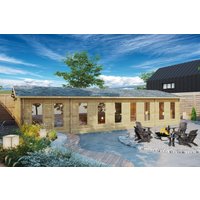 Blockbohlenhaus “Konferenzraum” 14x7m | Blockhaus-Klassenzimmer oder Konferenzraum - 93m² | Fertiges Ferienhaus