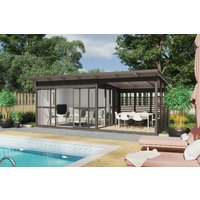 Gartenhaus “Elias XL” 7x3m | 3x7m großes Gartenhaus mit Veranda | 7x3m großes Gartenhaus aus Holz mit Pultdach mit Sonnendach, mit Terrasse Gartenhaus “Elias XL” 7x3m | 3x7m großes Gartenhaus mit Veranda | 7x3m großes Gartenhaus aus Holz mit Pultdach mit Sonnendach, mit Terrasse