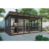 Grillpavillon mit Terrasse “Elias” 6x4m | 6x4m großes Gartenhaus mit Grill | 4x6m großes Gartenhaus aus Holz | Grillpavillon mit Sonnendach, mit Terrasse