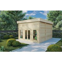 Gartenhaus “Golfsimulator 2” 5x6m | Heim-Golfsimulator aus Holz | Blockhaus mit 5-jähriger Werksgarantie Gartenhaus “Golfsimulator 2” 5x6m | Heim-Golfsimulator aus Holz | Blockhaus mit 5-jähriger Werksgarantie