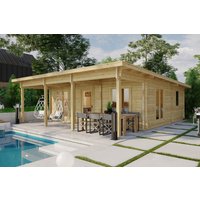 Blockhaus mit zwei Schlafzimmern “Holiday R” 8x8m | Blockhaus mit Schlafzimmern | Blockbohlenhaus aus Holz | Holzhaus im Garten mit Schlafboden, mit Sonnendach Blockhaus mit zwei Schlafzimmern “Holiday R” 8x8m | Blockhaus mit Schlafzimmern | Blockbohlenhaus aus Holz | Holzhaus im Garten mit Schlafboden, mit Sonnendach