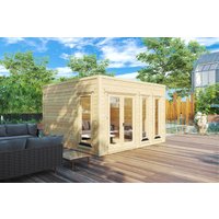 Modernes Gartenhaus “Olivia” 4x4m | Modernes Gartenhaus mit Flachdach | 4x4m großes Gartenhaus aus Holz | Gartenlounge
