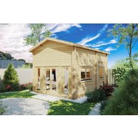 Gartenhaus mit Schlafboden “Bruno 2” 4x5m | 4x5m großes Gartenhaus mit Schlafboden und Satteldach | Holzhaus mit 70mm Wandstärke
