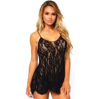 Image of Leg Avenue Rose Lace Flair Chemise - Black