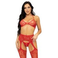 Image of Leg Avenue Rhinestone Top, String and Garter Belt Set