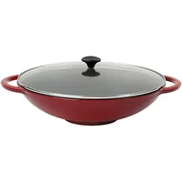 Chasseur Cast Iron Chilli Red 37cm Wok With Glass Lid Kit