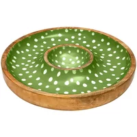 Dexam Sintra Mango Wood Spotted Chip and Dip Bowl Green