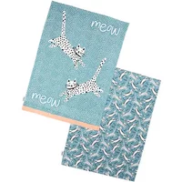 Dexam Recycled Cotton Meow Set of 2 Tea Towels Blue