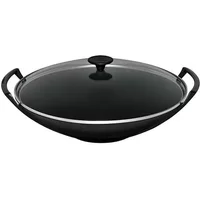 Le Creuset Satin Black Cast Iron Wok and Glass Lid