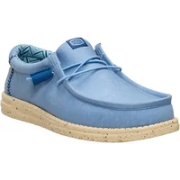 HeyDude Shoes Mens Wally Stretch Canvas Faded Denim Boulder Tan