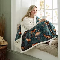 Deyongs Sherpa Fox and Deer 140x180cm Teal Heated Throw