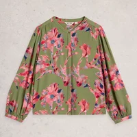 White Stuff Lana Top Green Multi Size 12