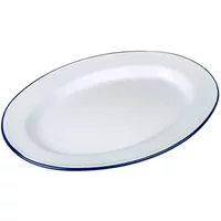 Falcon Enamel 36cm White With Cobalt Blue Rim Round Oval Plate