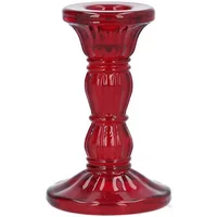 Gisela Graham Red Glass Small Moulded Candlestick Holder
