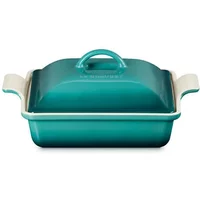 Le Creuset Bleu Riviera Stoneware 23cm Heritage Square Dish with Lid