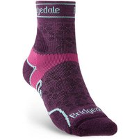 Bridgedale Womens Trail Run Lightweight T2 Merino Sport 3/4 Crew Socks Damson
