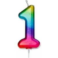 Anniversary House Number 1 Candle Metallic Rainbow